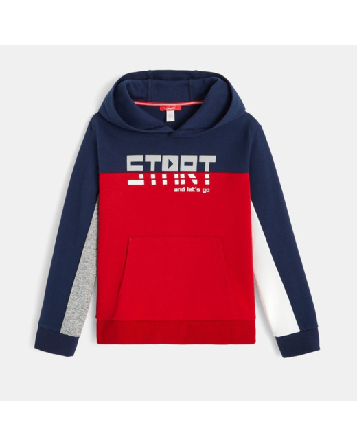 Sweat capuche colorblocks rouge garçon