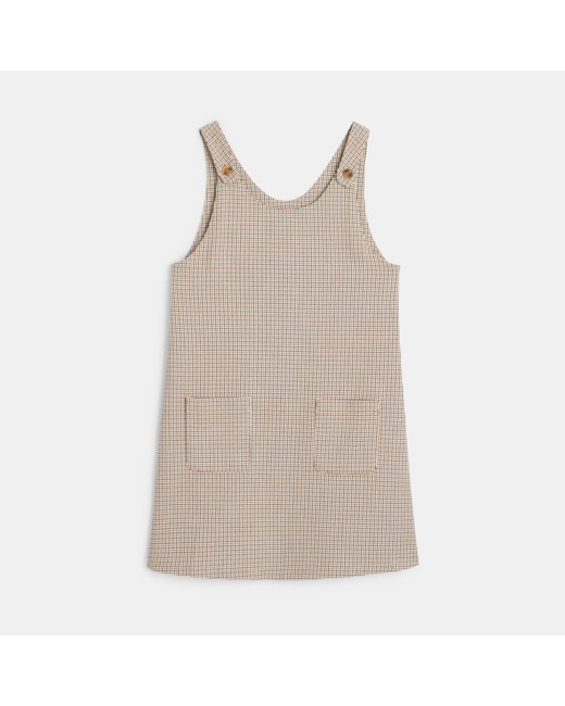 Robe chasuble à carreaux marron fille