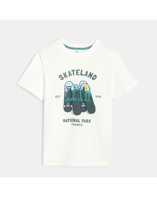 T-shirt à motif skateboard blanc garçon