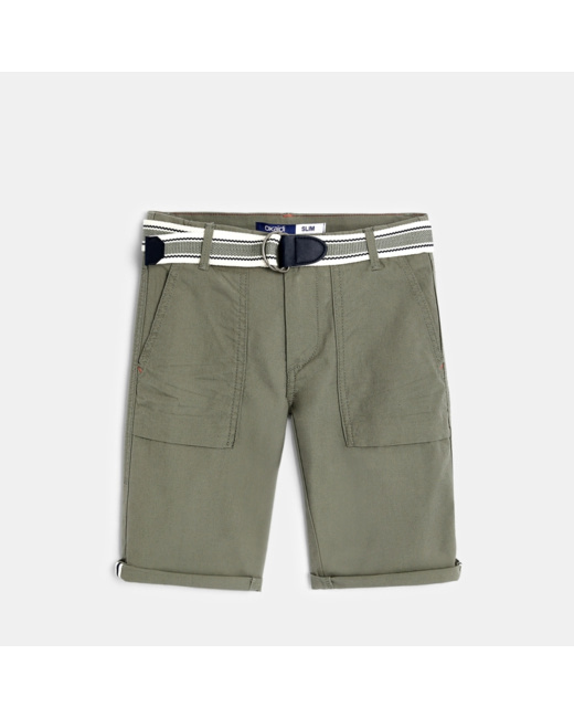 Bermuda slim ceinturé vert garçon