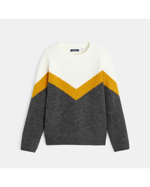 Pull tricolore en maille douce gris fille