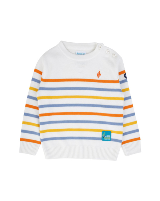 Pull marin rayé Kids Route du Rhum - Destination Guadeloupe - Milk/Papaye/Bleu Dauphin/Solé