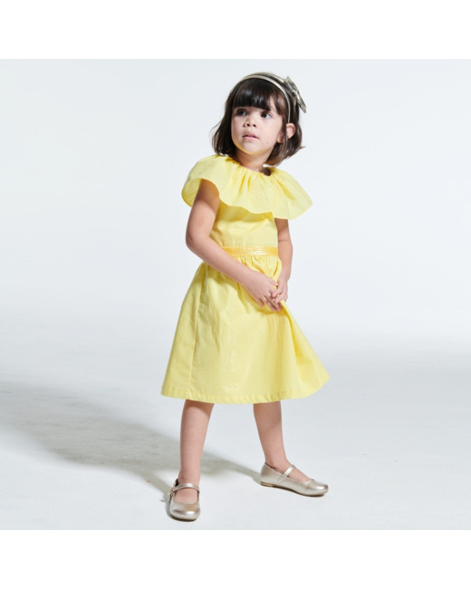 Robe à encolure volantée jaune fille
