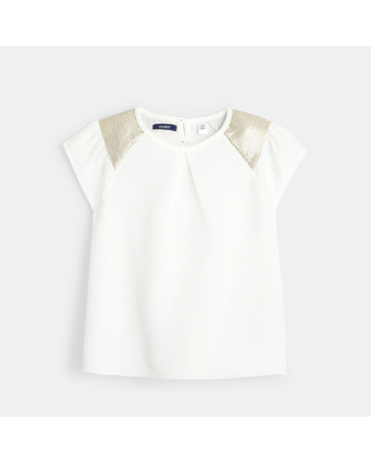 Top en crêpe et sequins blanc fille