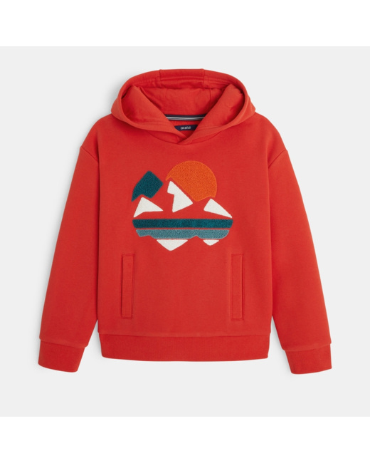 Sweat-shirt à capuche motif bouclettes orange garçon