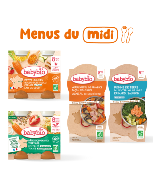 Pack repas bébé midi avec plat végétarien 8 mois