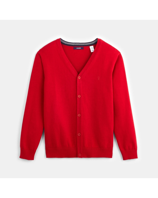 Gilet fin col V rouge garçon