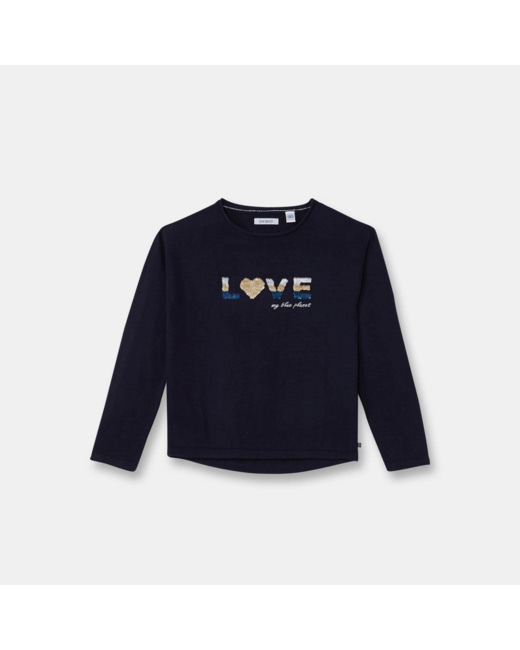 Pull à message bleu fille