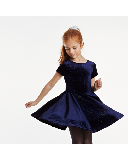 Robe en velours lisse pailleté bleue fille