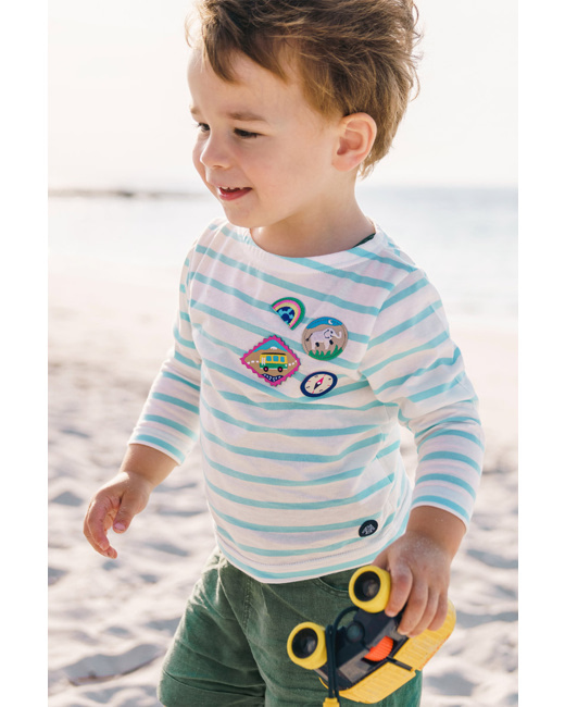 Marinière avec écussons Armor-lux X Les Mini Mondes - Milk/Mykonos