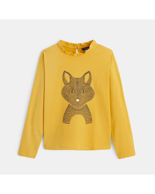 T-shirt manches longues à motif animal jaune fille