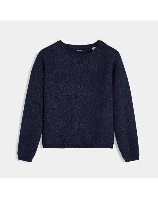 Pull à message bleu fille