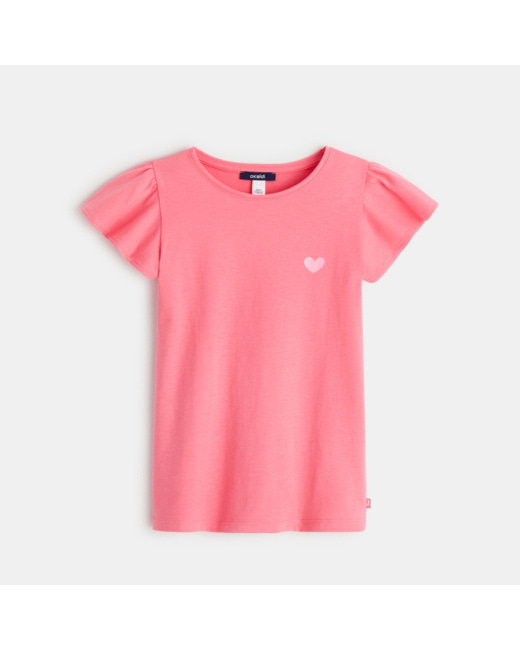 T-shirt à manches courtes volantées rose fille