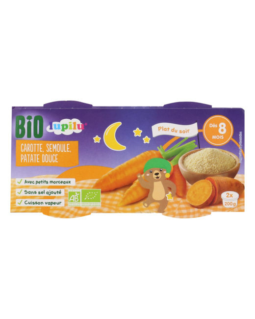 Coupelles 8 mois Bio - Carotte, semoule, patate douce