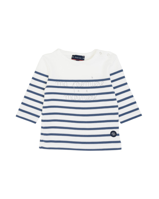 Marinière Baby " Ma 1ère marinière" - coton épais - Milk/Deniz