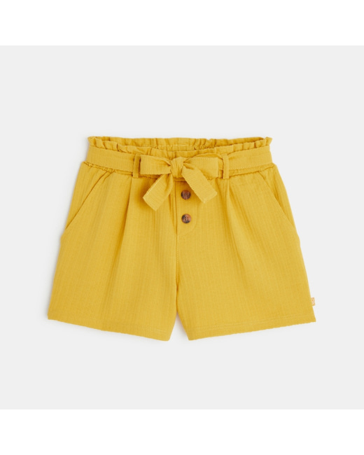 Short léger uni à ceinture jaune fille