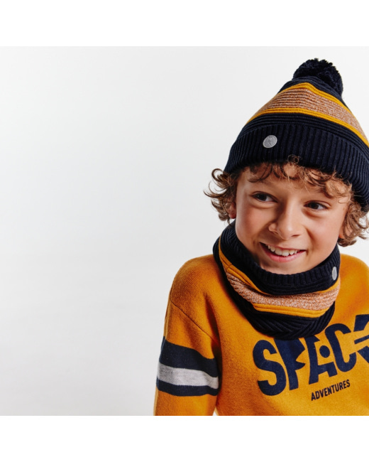 Bonnet bien chaud à pompon gris garçon