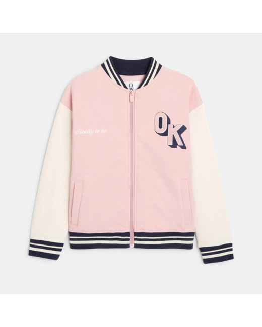 Sweat-shirt teddy zippé rose fille