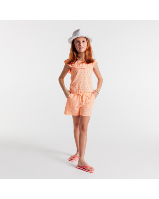 Combishort étoilé à col volanté orange fille