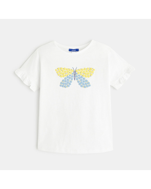 T-shirt papillon fleurs relief blanc fille