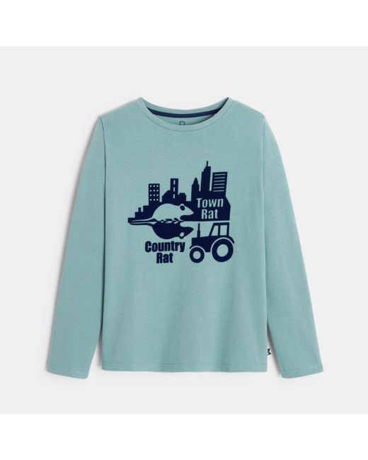 T-shirt manches longues thème fables vert garçon