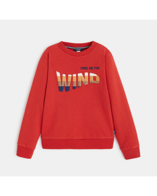 Sweat-shirt à message "Free as the wind" rouge garçon
