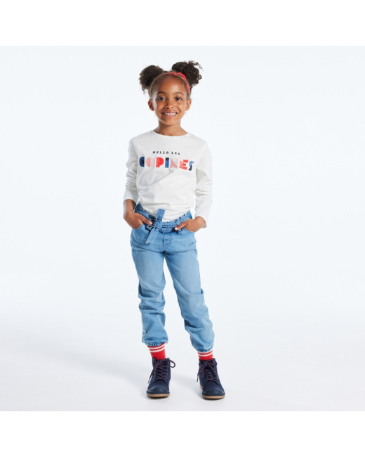 T-shirt à message "Hello les copines" blanc fille