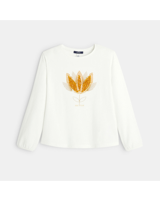 T-shirt manches longues à motif brodé jaune fille
