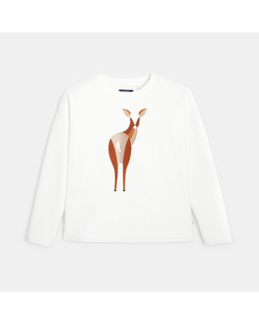 Sweat-shirt à motif biche brodé blanc fille