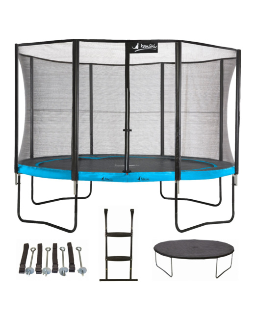 Trampoline de jardin 365 cm + filet + échelle + bâche + kit ancrage PUNCHI 