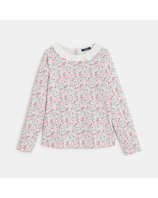 T-shirt imprimé à col Claudine volonté rose fille