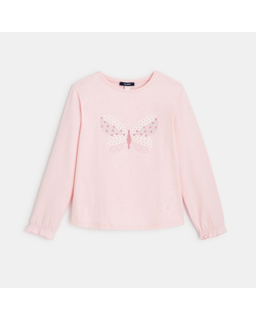 T-shirt manches longues à motif papillon rose fille