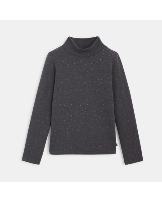 T-shirt col roulé stretch à pois gris fille