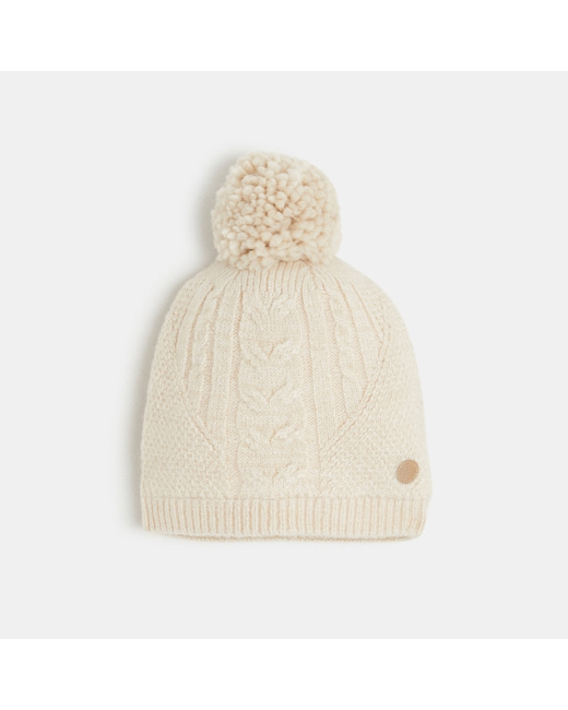 Bonnet à pompon doublé fausse fourrure beige fille