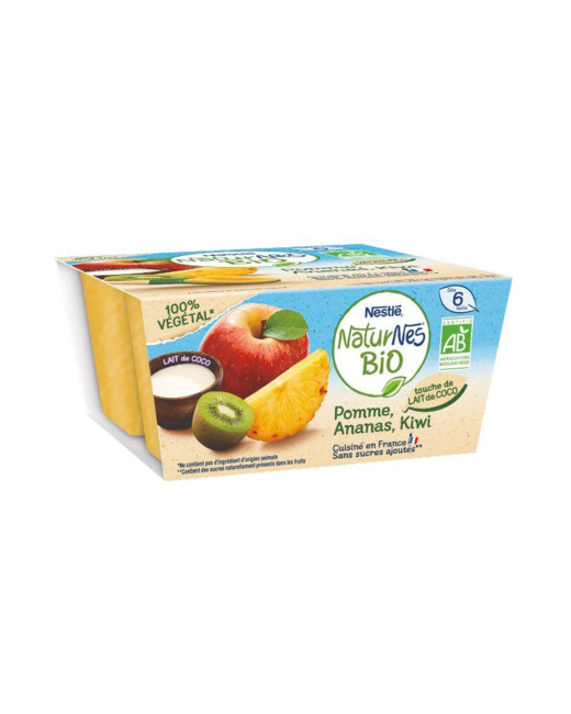 Naturnes BIO VEGETAL Pomme, Ananas, Kiwi, touche de lait de coco 