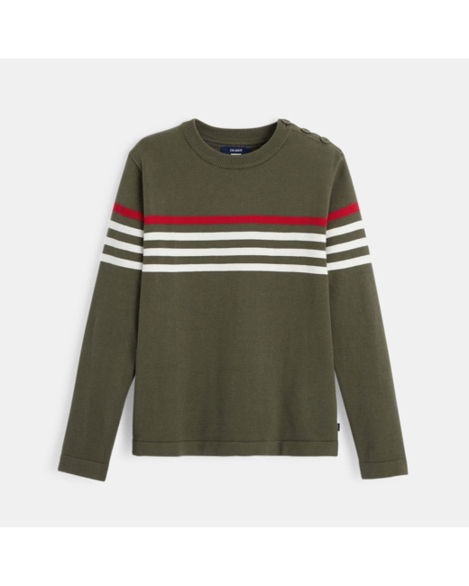 Pull coton à rayures vert garçon