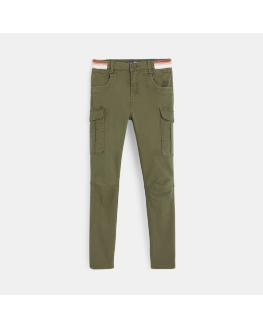 Pantalon cargo en toile stretch vert garçon