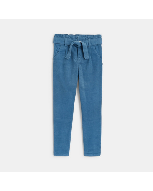 Pantalon carrot en velours bleu fille