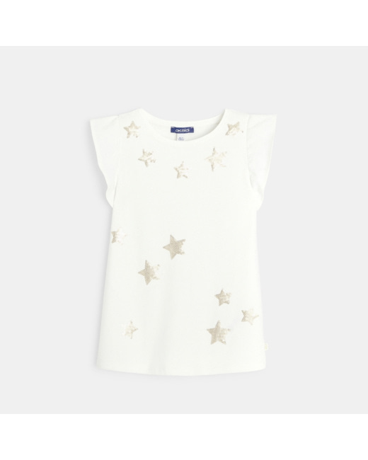 T-shirt étoilé à mancherons volantés blanc fille