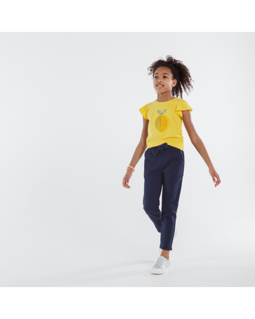 Pantalon en jersey gaufré bleu fille