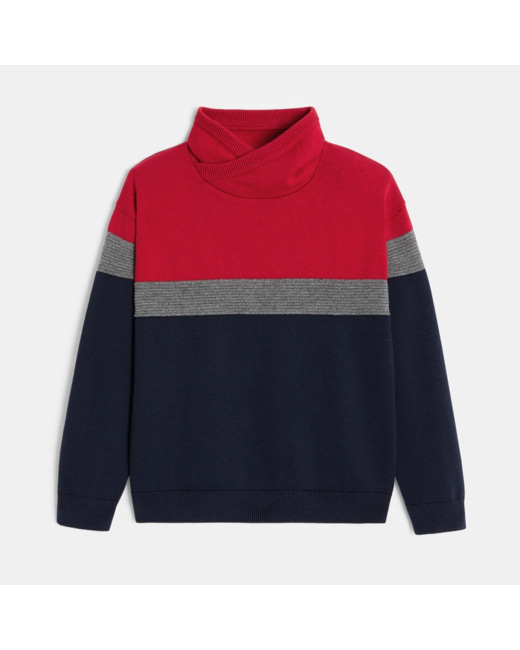 Pull d'hiver col snood bleu garçon