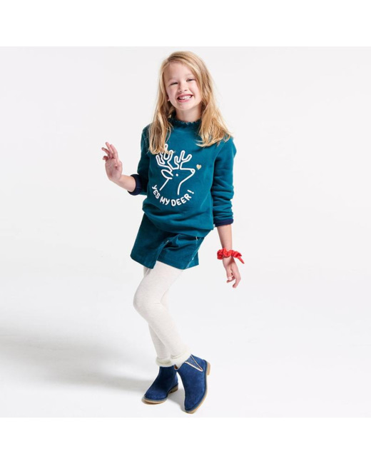 Sweat-shirt Petite Biche "Yes my deer" vert fille