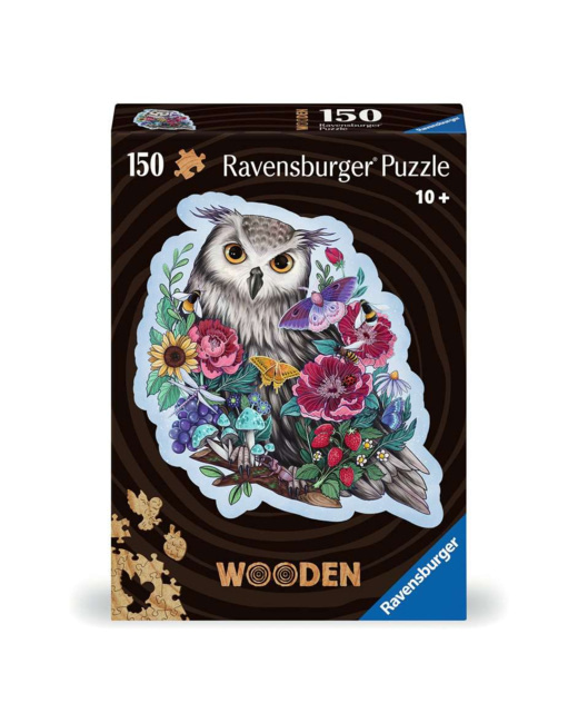 Puzzle en bois - Hibou floral - de 10 ans