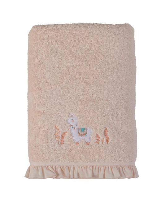 Drap de bain bouclette de coton biologique broderie lama Inca