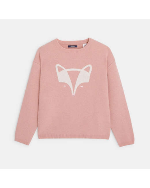 Pull en tricot motif renard rose fille