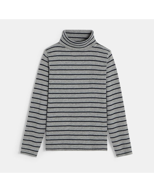 T-shirt col roulé rayé gris garçon