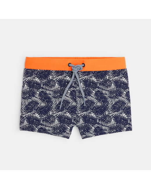 Boxer de bain imprimé feuillage bleu garçon