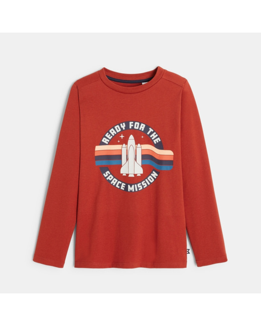 T-shirt manches longues thème espace orange garçon