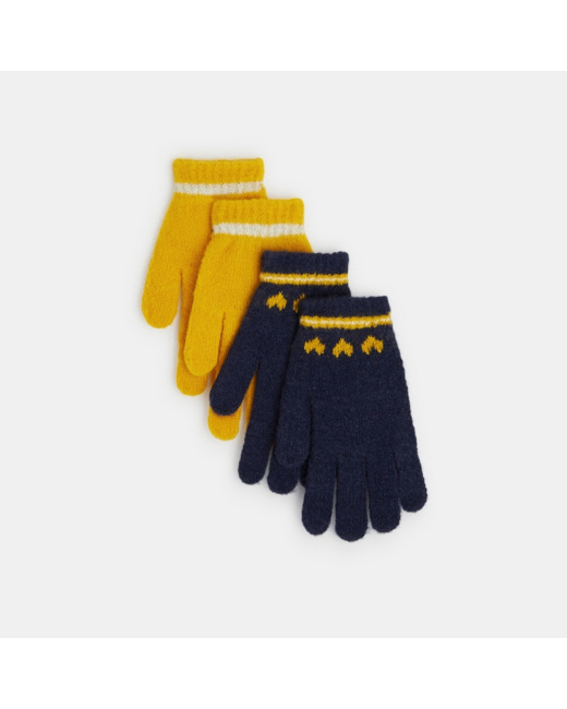 Gants en tricot petits cœurs bleu fille