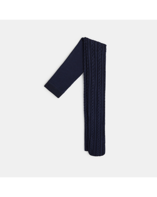 Collants chauds en tricot torsadé bleus fille